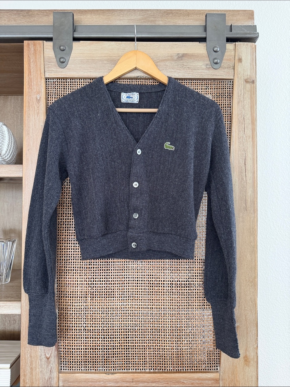 Lacoste Women's Charcoal Gray V-Neck Cropped Button Cardigan